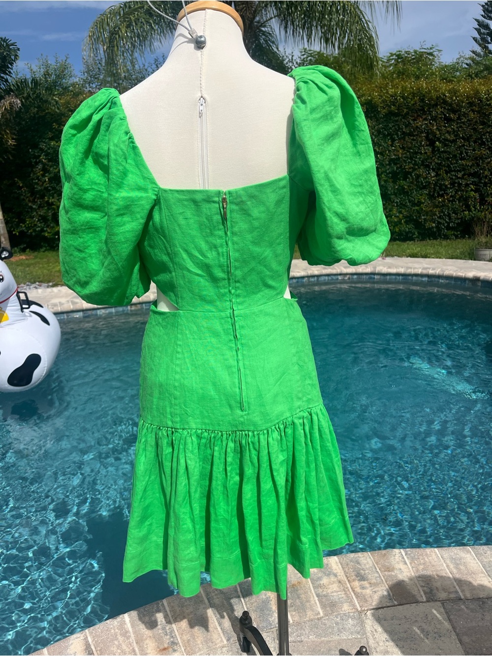 Lilly Pulitzer Kylanne Gecko Green Linen Cutout Puff Sleeve Mini Dress Size 2 - Picture 3 of 7